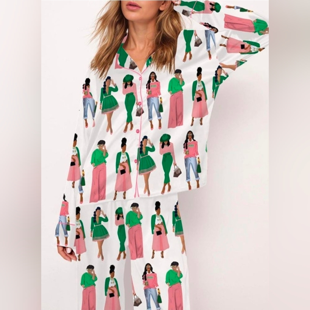NWT Satin AKA Sorority Pajama Set